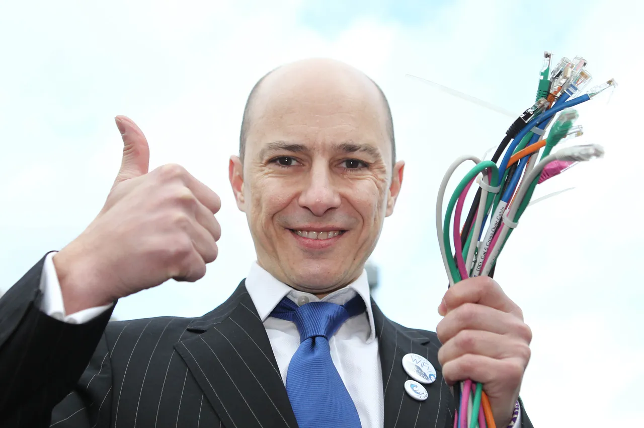 Jenaro Garcia, CEO of Gowex, launches the Dublin's Free WiFi service on Barnardo's Square in0xA0January. Photographer: Niall Carson/Press Association via AP Images
