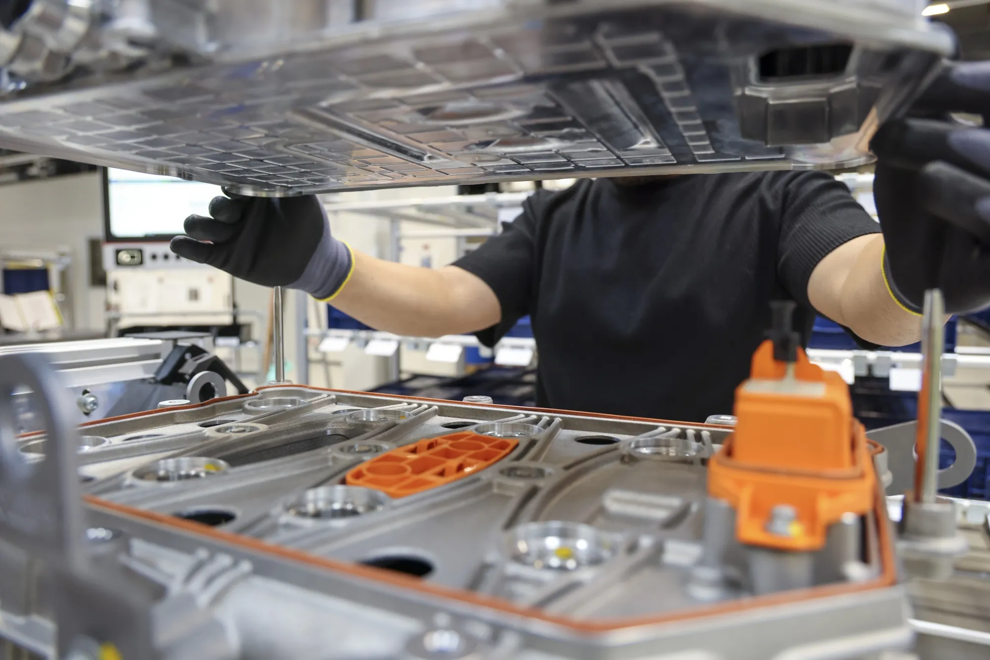 An employee assembles a fuel cell system in Esslingen, Germany.&nbsp;