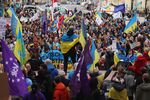 Pro Ukrainian supporters demonstrate on the sidelines of the Munich Security Conference in Munich, Germany,&nbsp;on Feb.&nbsp;18.