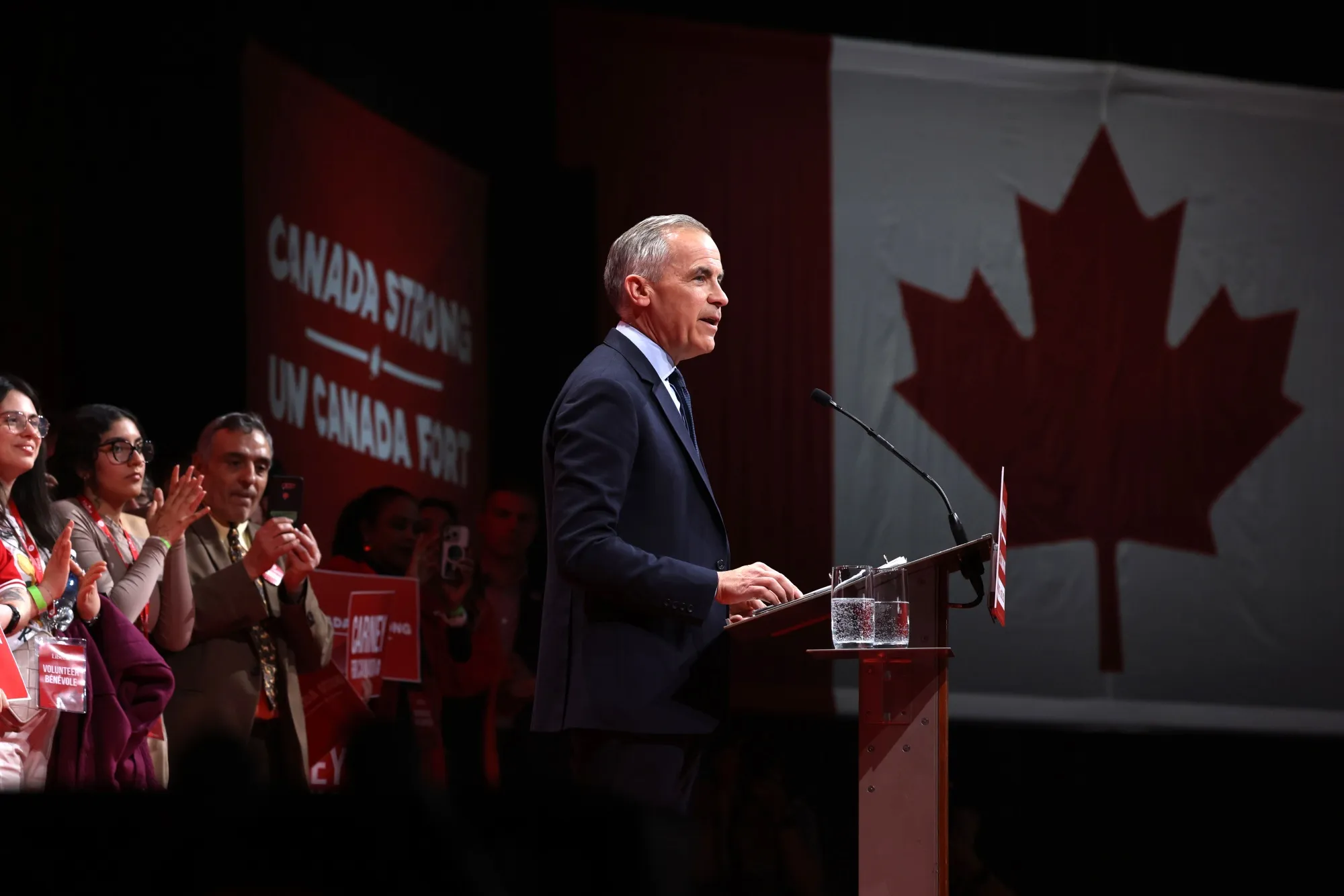 Mark Carney, Canada's prime minister, during an election night event at TD Place in Ottawa, Ontario, on April 29.