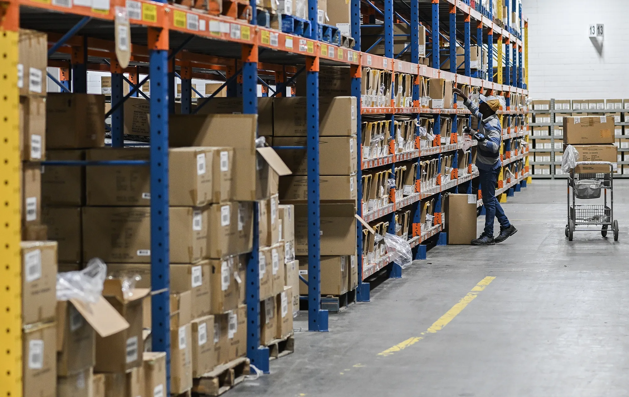 A worker at a&nbsp;distribution center in Montreal.
