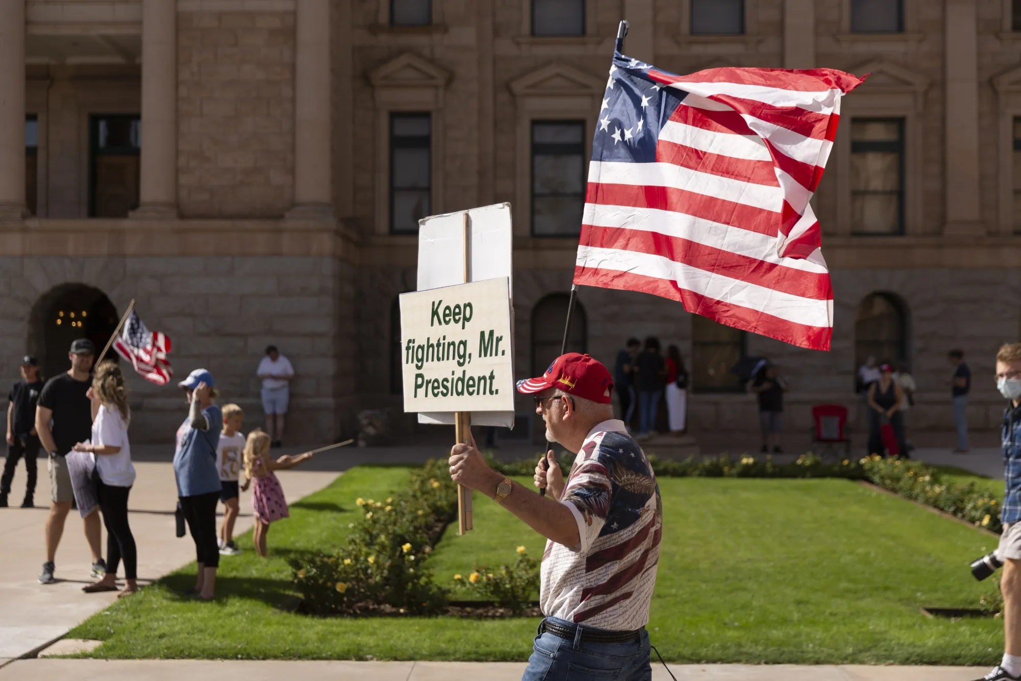 A supporter of President Donald Trump at a "Stop The Steal" rally in Phoenix, Arizona.