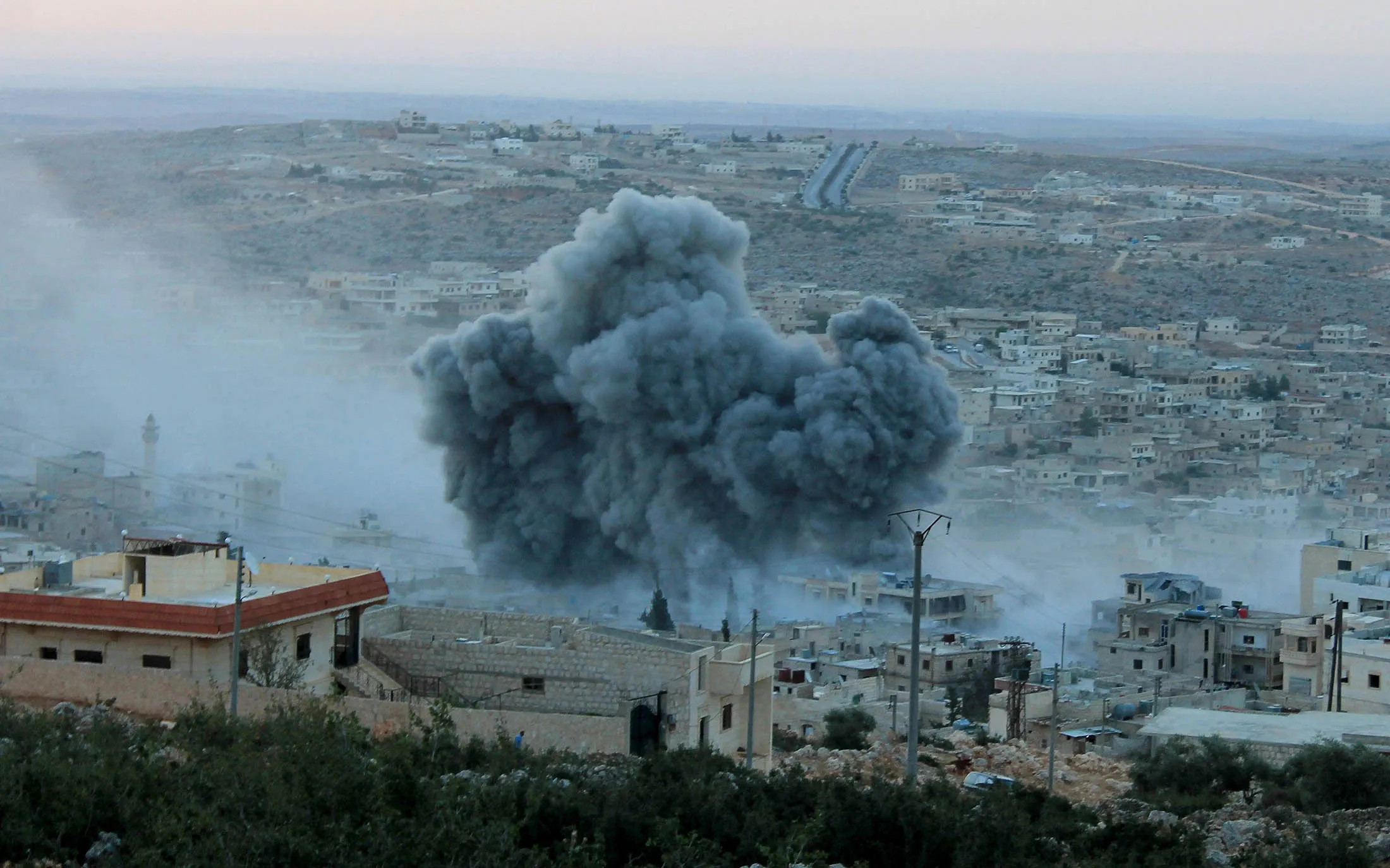 Russian forces strike the Syrian opposition controlled area in Aleppo, Syria.
