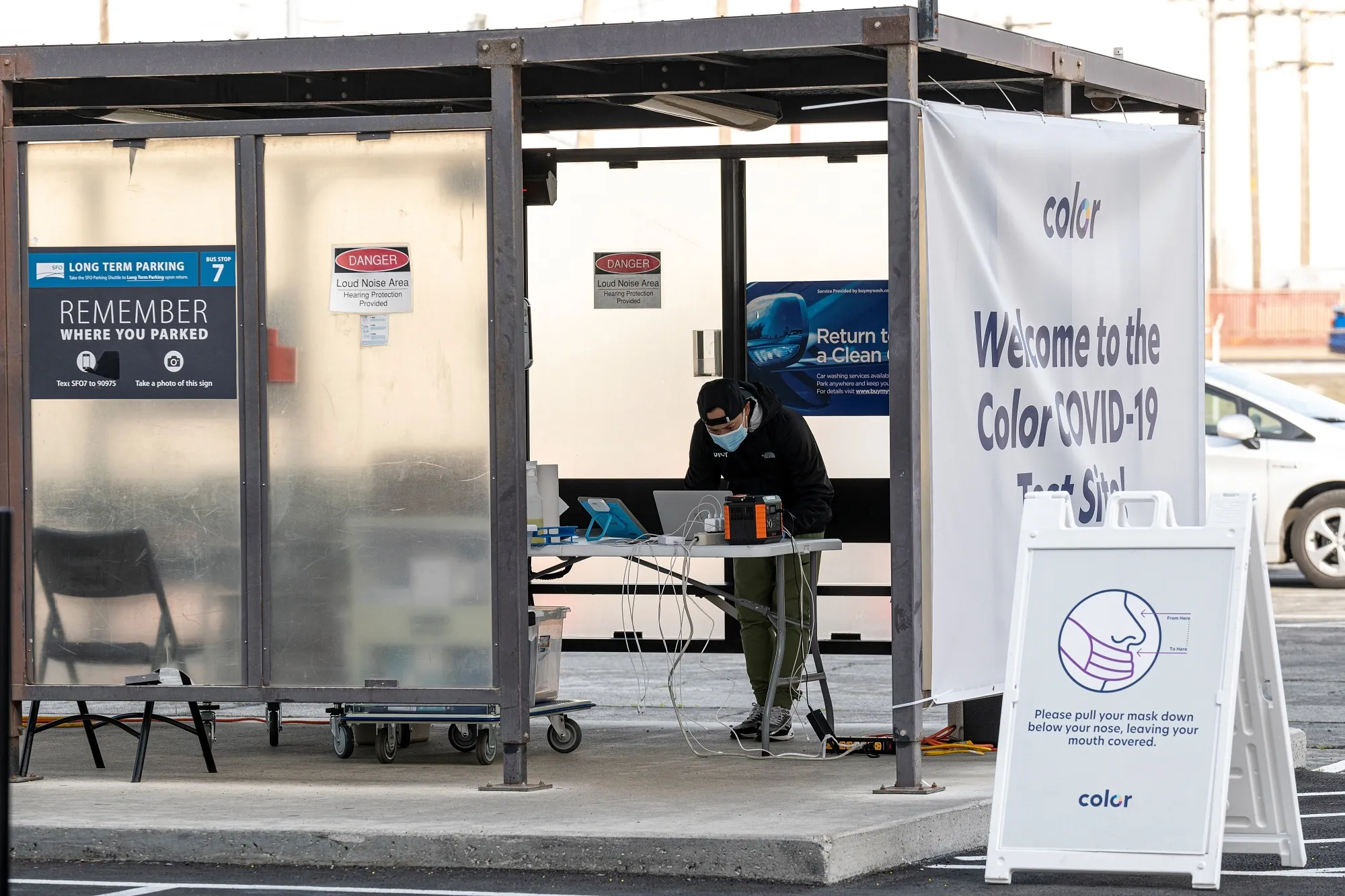 A healthcare worker at a Color Covid-19 testing site at&nbsp;San Francisco International Airport in San Francisco, Calif.,&nbsp;on Jan. 9.&nbsp;