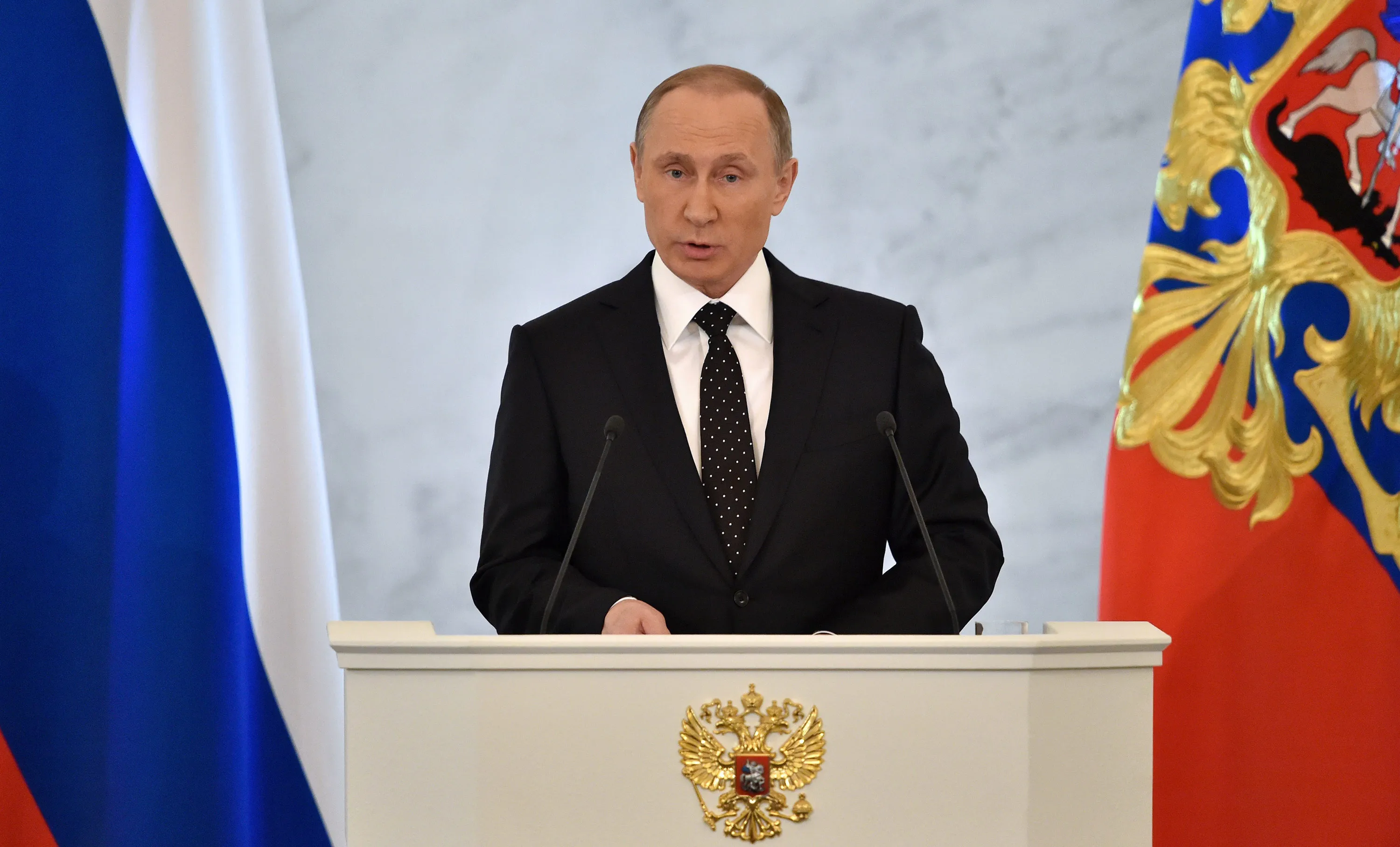 Putin delivers his annual state of the nation address at the Kremlin in Moscow.