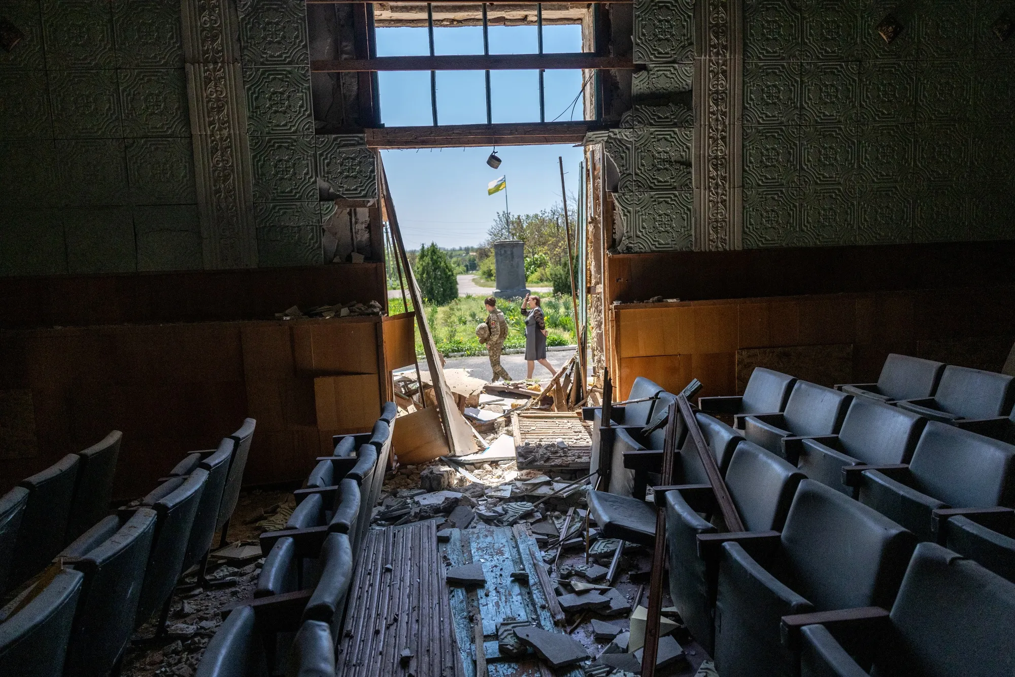 A&nbsp;bomb-damaged auditorium in Ukraine’s Kherson Oblast which was until recently&nbsp;occupied by Russian forces. Most of the region fell to Kremlin forces shortly after the Feb. 24 invasion, as Russia sought to create an overland corridor from Crimea to separatist-held areas in the east.&nbsp;