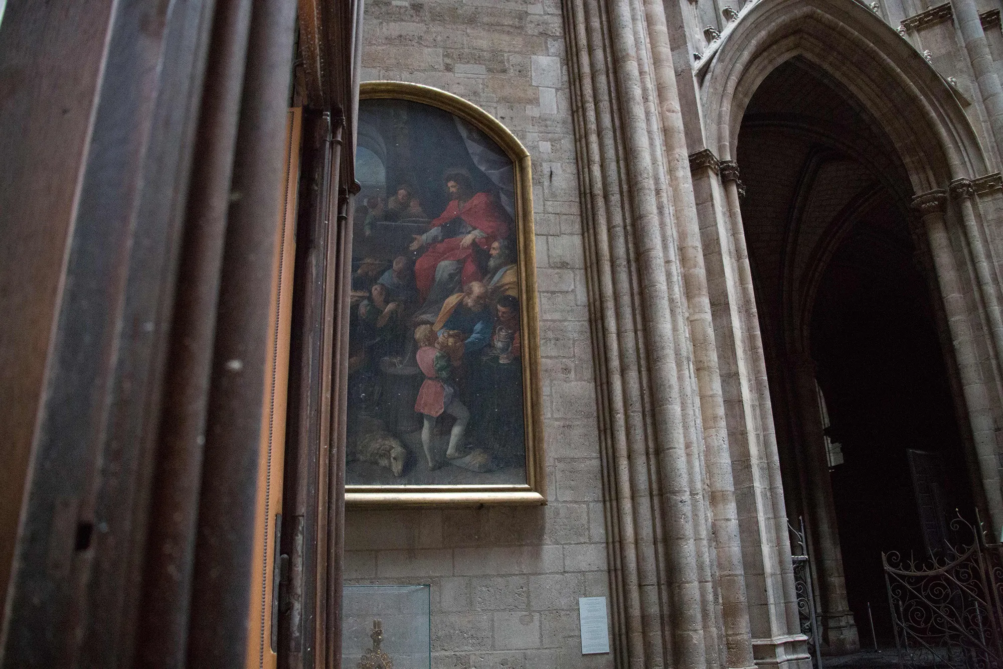 A painting inside&nbsp;Notre Dame&nbsp;in Paris on April 16, 2019.