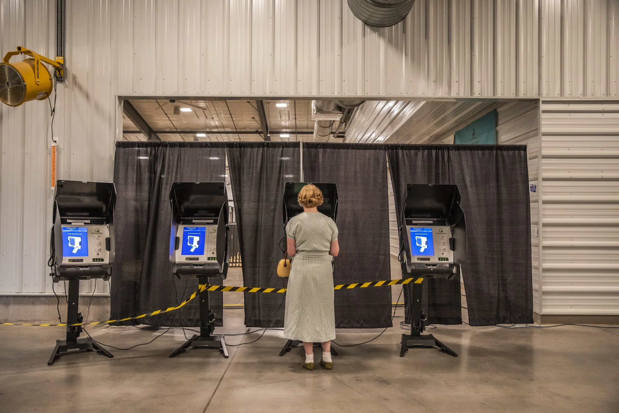 A voter casts their ballot at a polling location in Cheyenne, Wyoming.&nbsp;