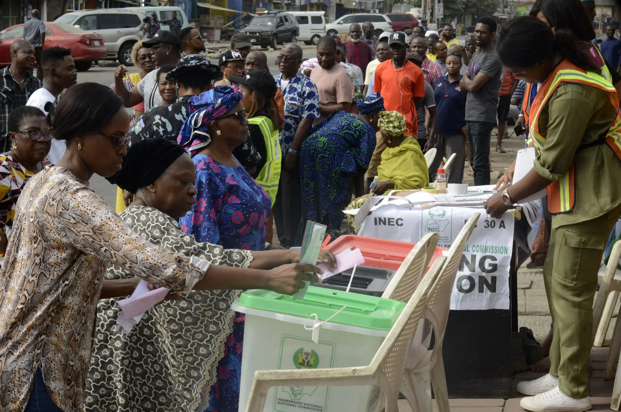 Voters queue to vote during the 2023 Presidential and National Assembly Elections in Ikeja, Lagos, Nigeria, on Feb. 25.