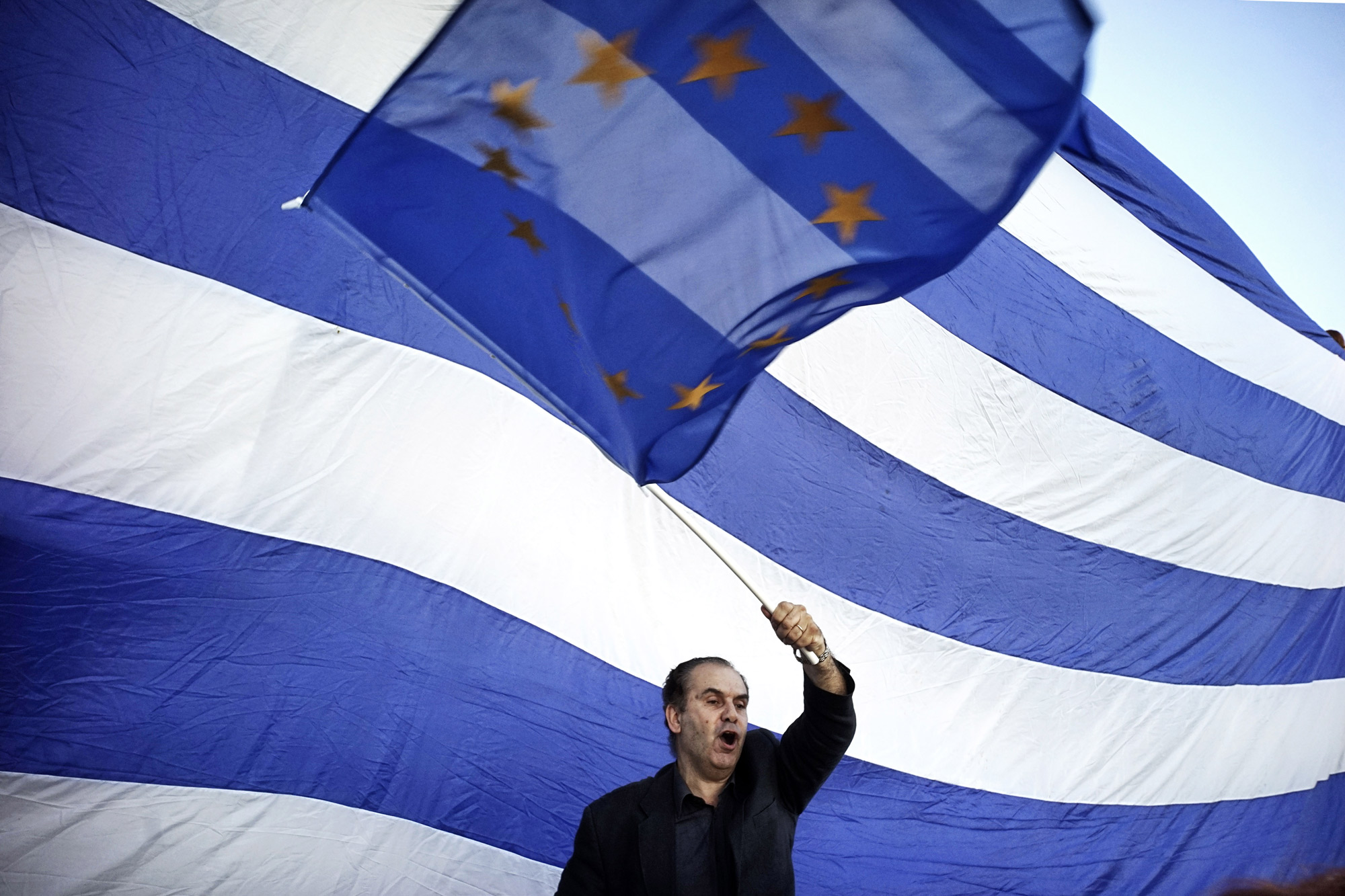 European Union Supporters Demonstrate In Athens As Eurozone Leaders Meet For Summit