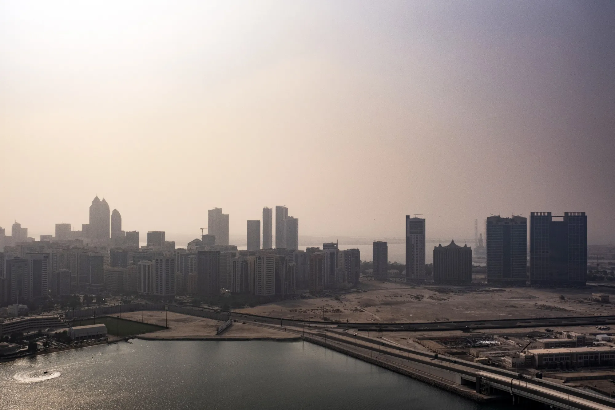 The city skyline from the Abu Dhabi Global Market (ADGM) in Abu Dhabi, United Arab Emirates.