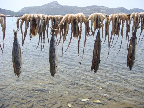 Octopus and fish await cooking in Antiparos.