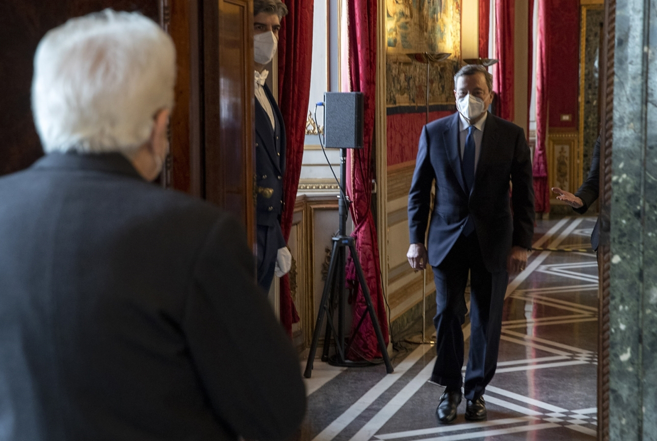 President Sergio Mattarella receives Mario Draghi at the Quirinale Palace in Rome, on Feb. 3.