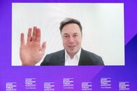 Elon Musk, CEO of Tesla Inc., appears via video link during the Qatar Economic Forum (QEF) in Doha, Qatar, on Tuesday, June 21, 2022. 