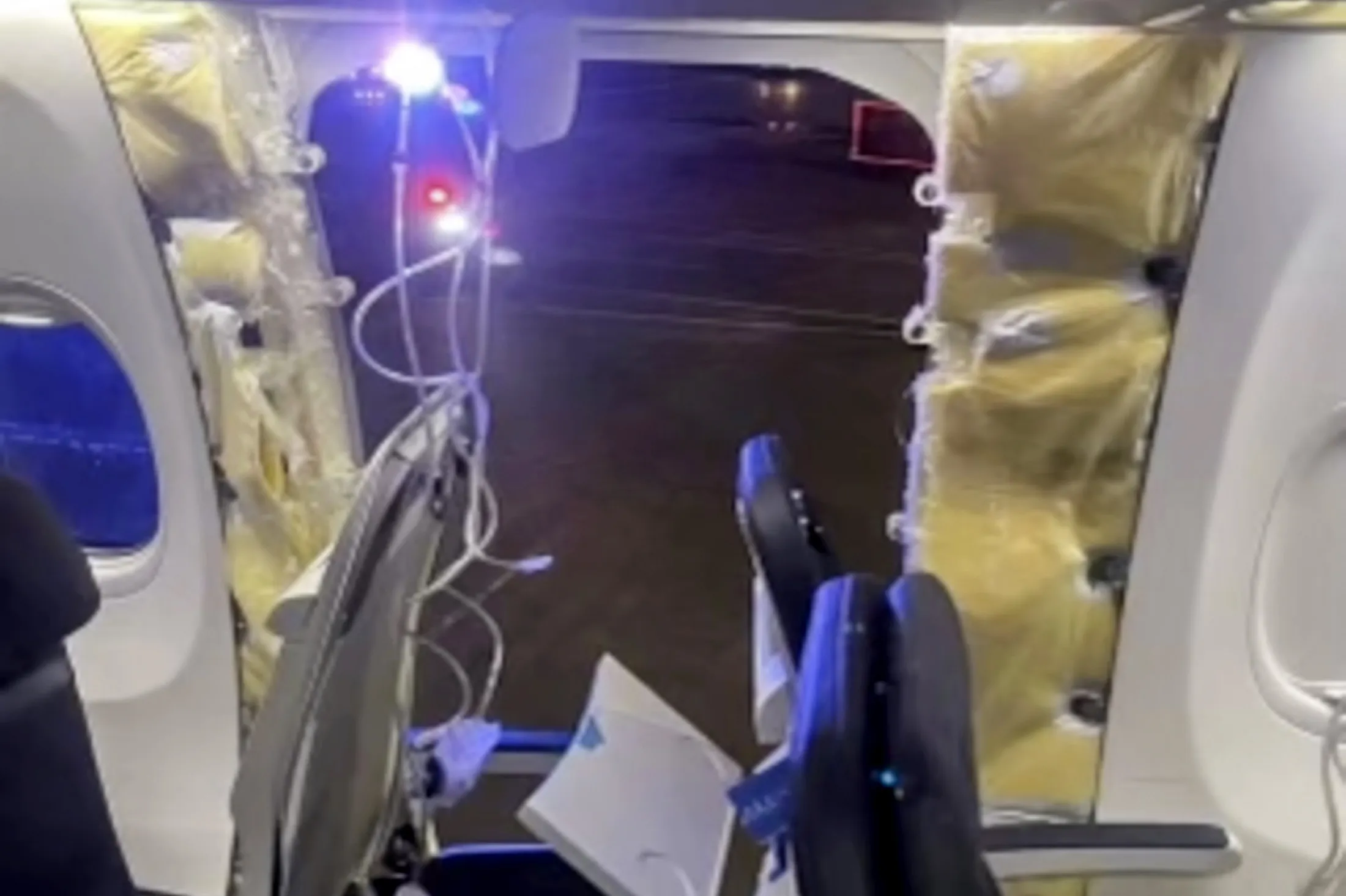 This photo provided by an unnamed source shows the damaged part of an Alaska Airlines Boeing 737 Max 9, Flight 1282, which was forced to return to Portland International Airport on Jan. 5