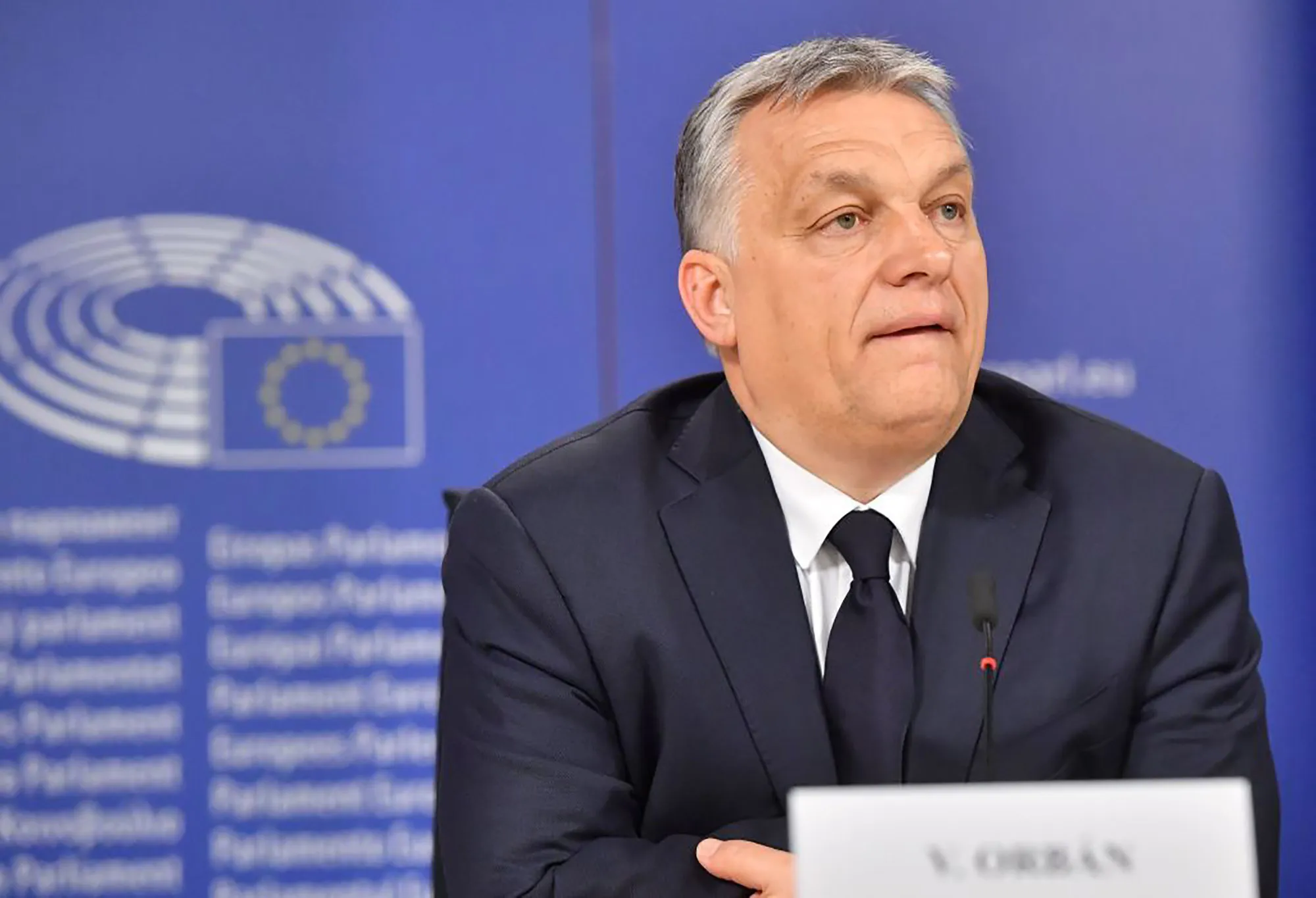 Victor Orban at a meeting at the European Parliament in Brussels.