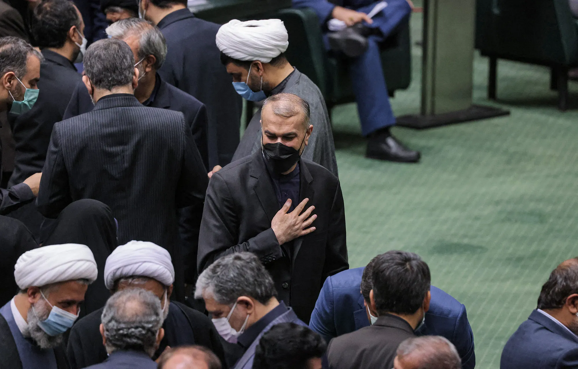 Hossein Amirabdollahian, center, during a parliament session in Tehran.&nbsp;