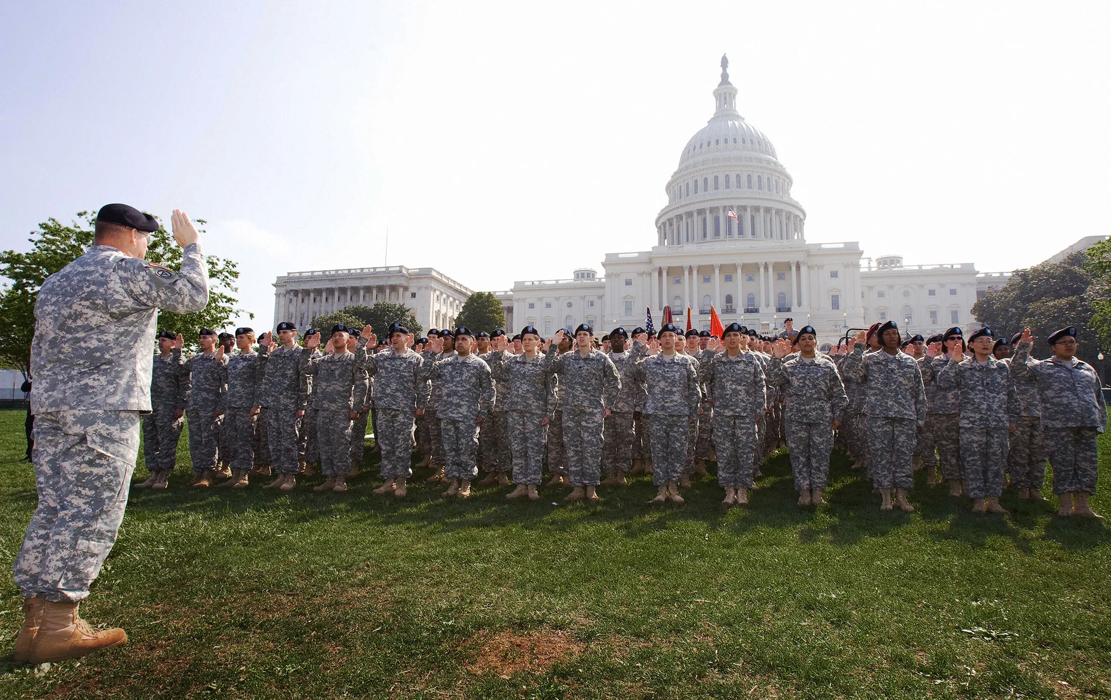 US Army reservists&nbsp;sworn-in in front of the US Capitol.