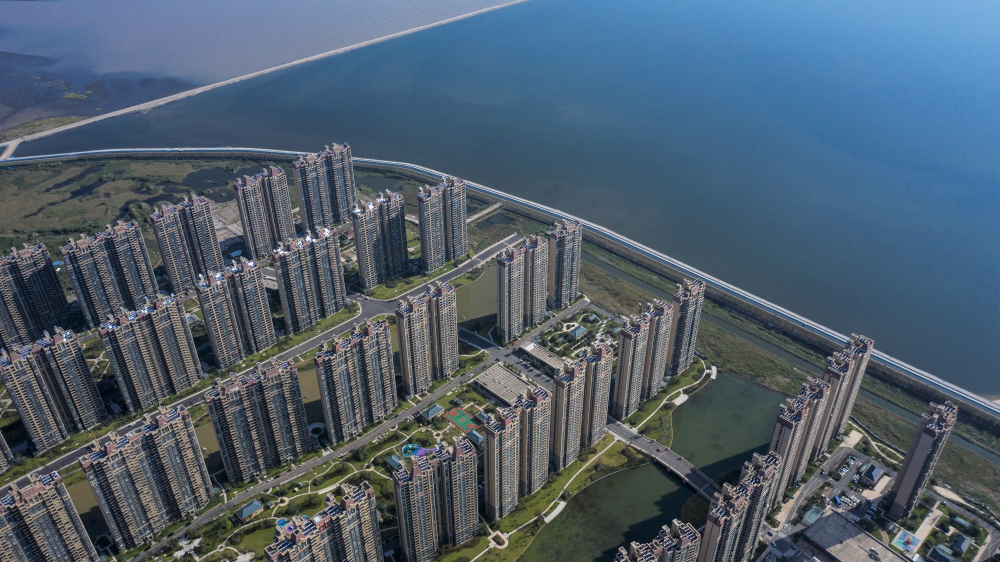 Apartment buildings at China Evergrande Group’s Life in Venice real estate and tourism development in Qidong, China. Evergrande has been sliding this week, fueling concerns about broader contagion.