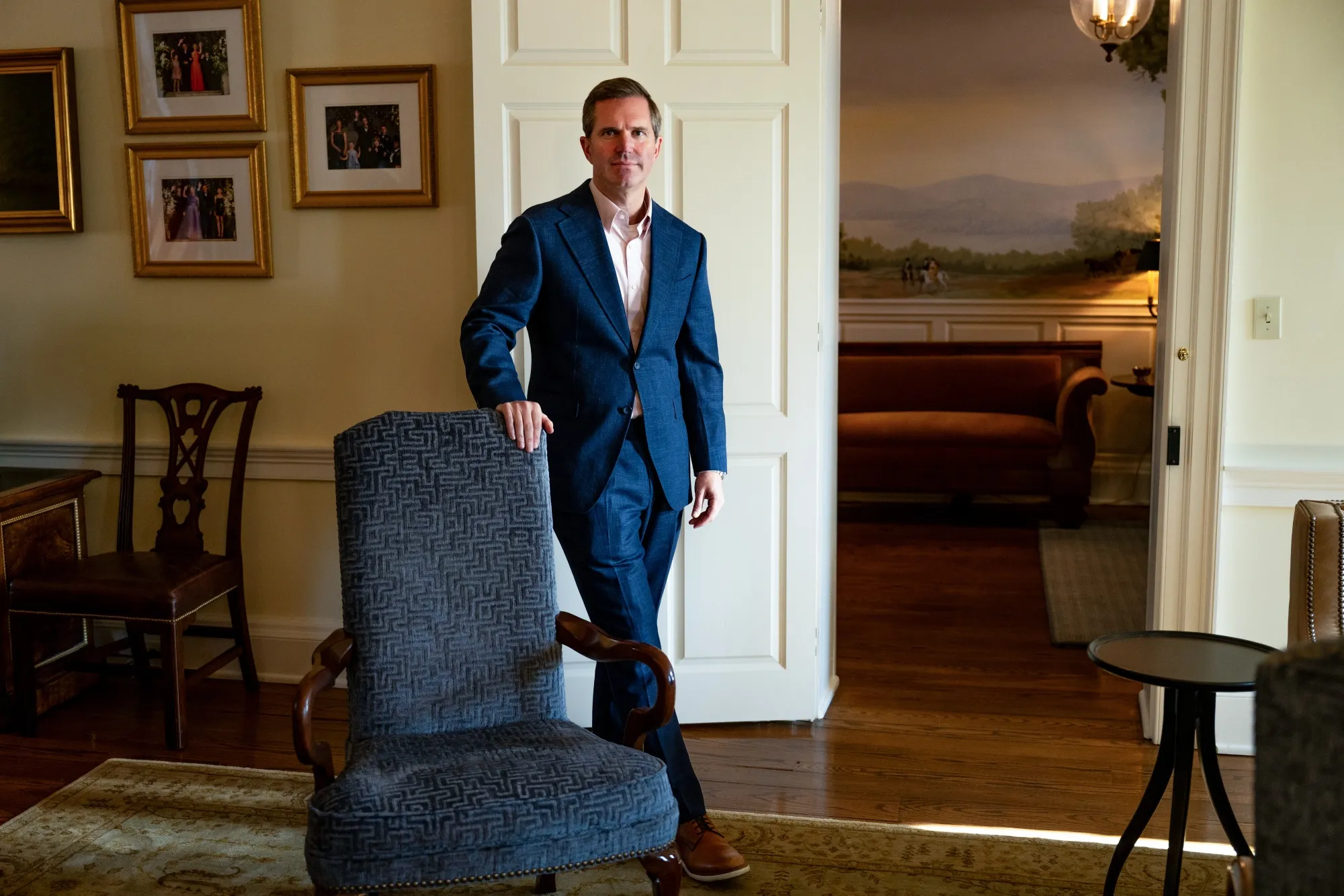 Kentucky Governor Andy Beshear in the Old Governor’s Mansion in Frankfort.