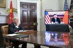 Biden meets&nbsp;virtually with Xi in the White House’s&nbsp;Roosevelt Room on Nov. 15, 2021..