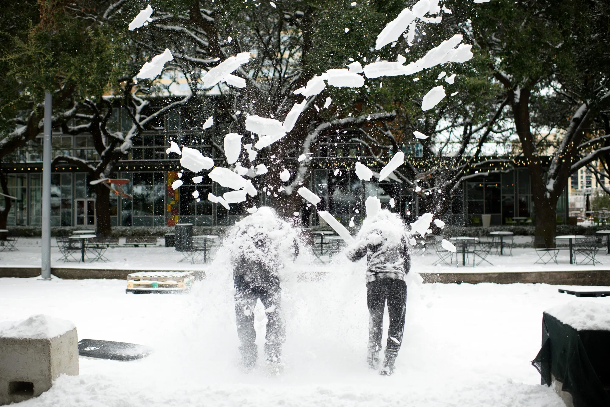 Houston residents play in the snow during a January storm. Record cold in the US is stoking demand for natural gas.