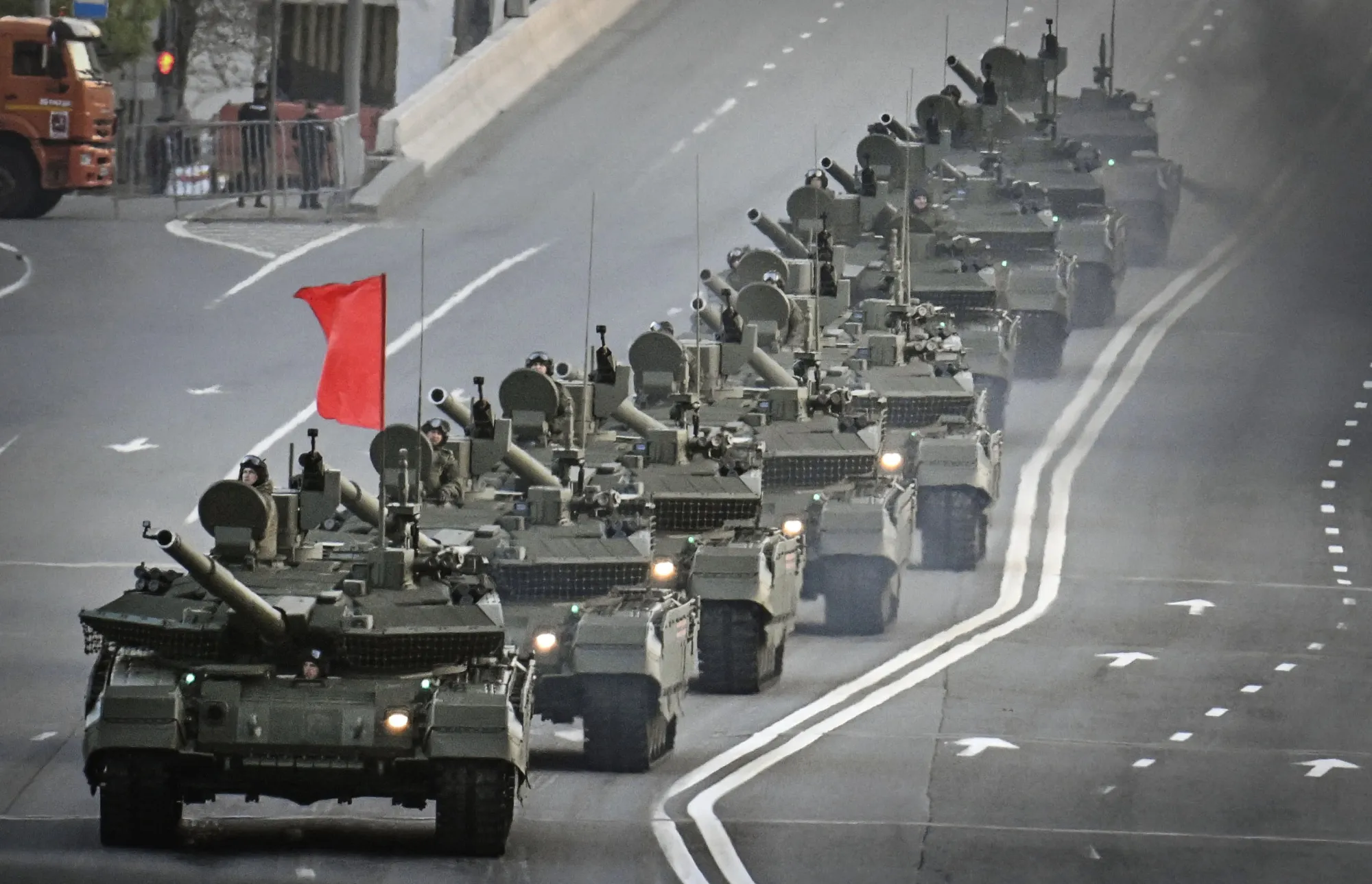 Tanks during a victory day parade rehearsal in Moscow, in May.