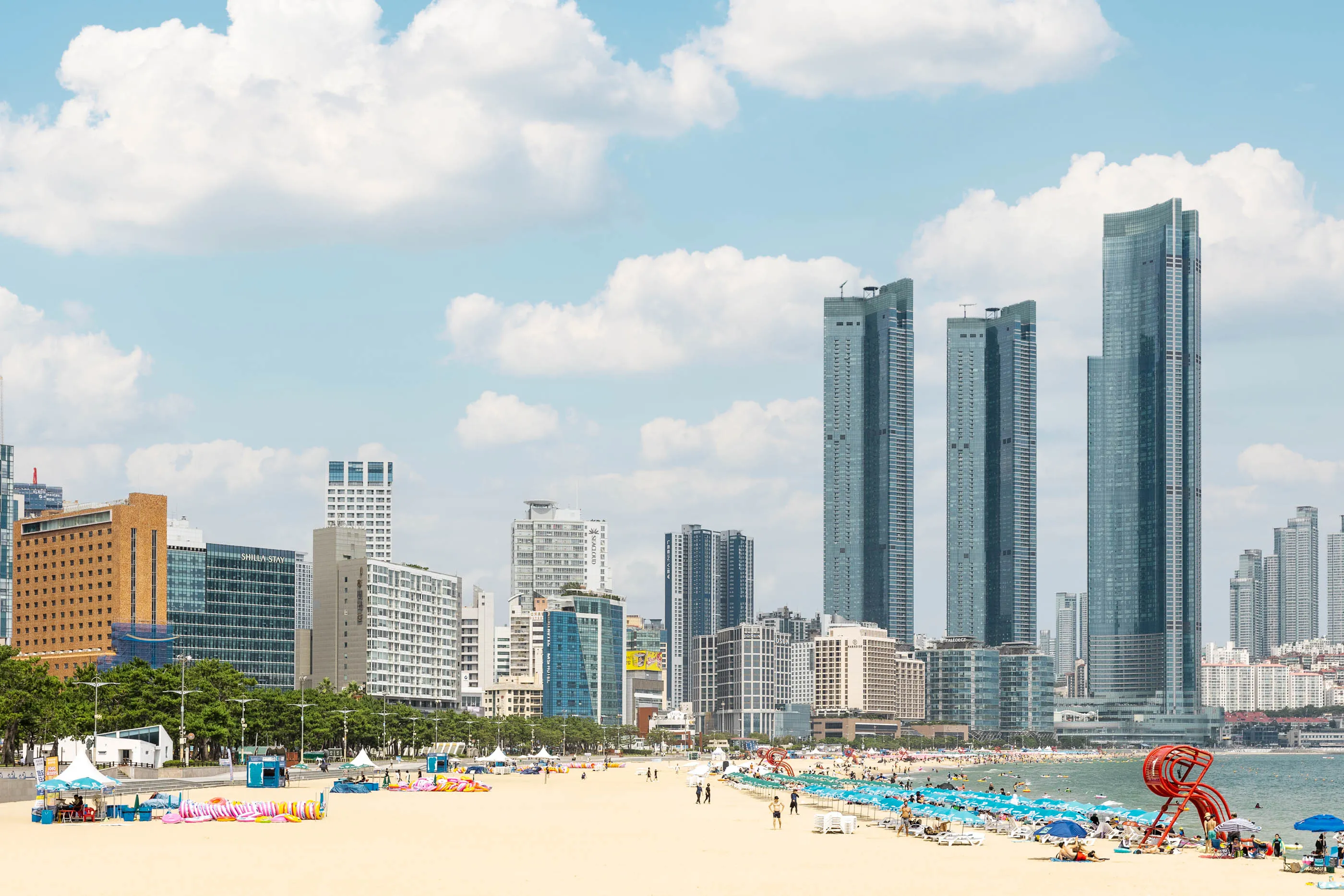 The&nbsp;Park Hyatt, with its&nbsp;glass towers,&nbsp;overlooks the beach in Busan.