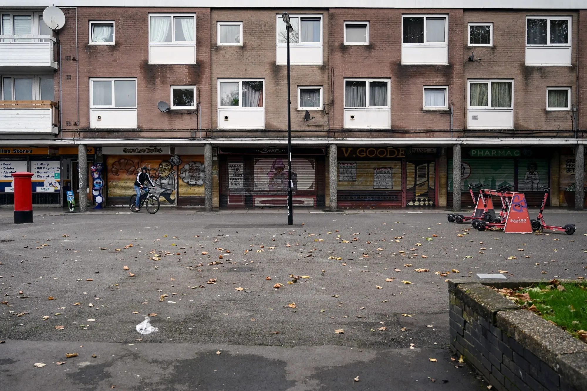 Shutters cover closed-down shops in the Northam district of Southampton.