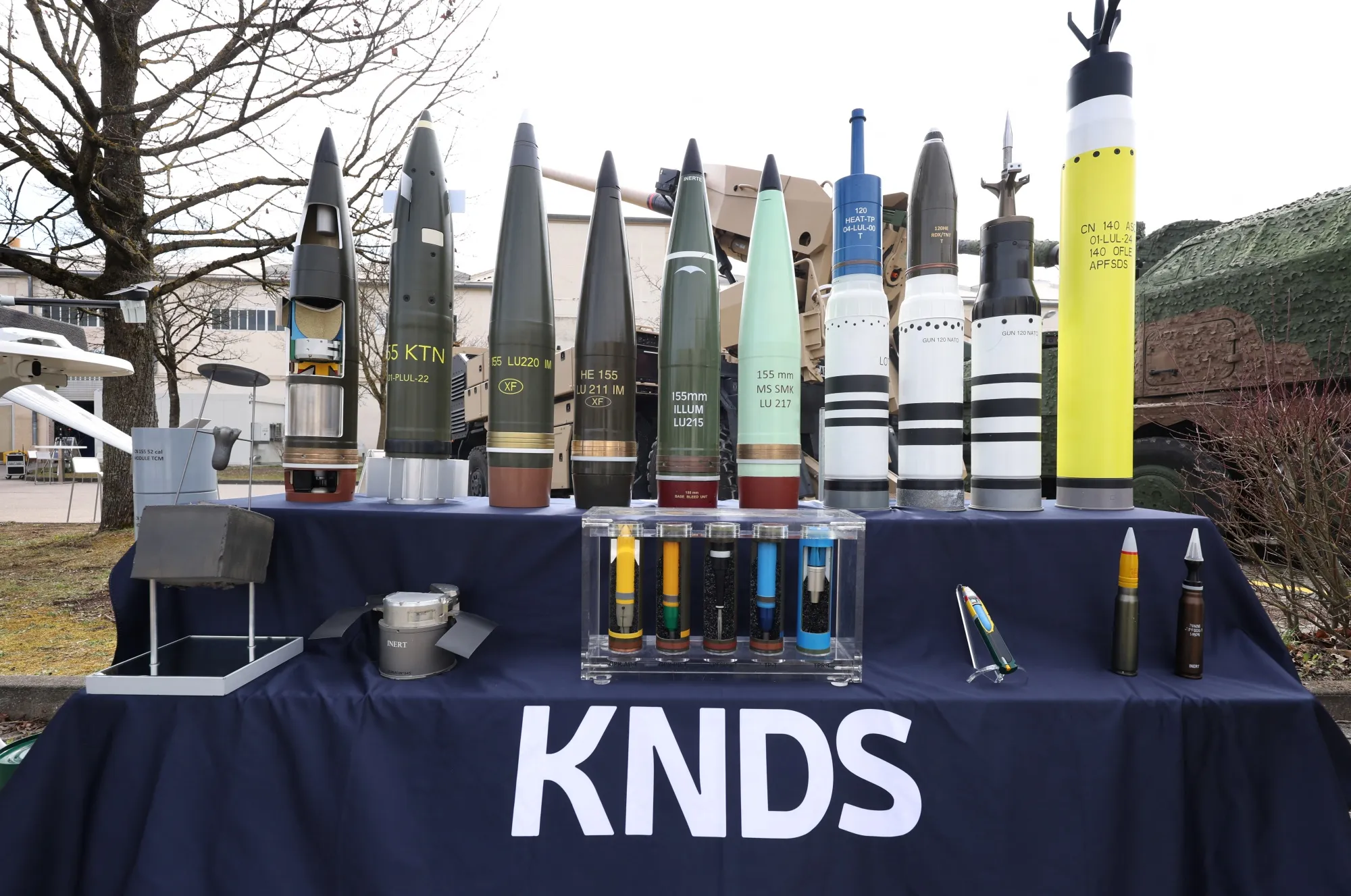 Tank and artillery shells are displayed during the KNDS Media Day event in Munich on March 19.