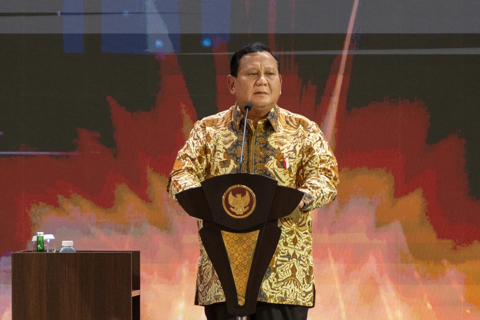 Indonesian President Prabowo Subianto speaks during the Bank Indonesia annual meeting in Jakarta on Nov. 29, 2024.