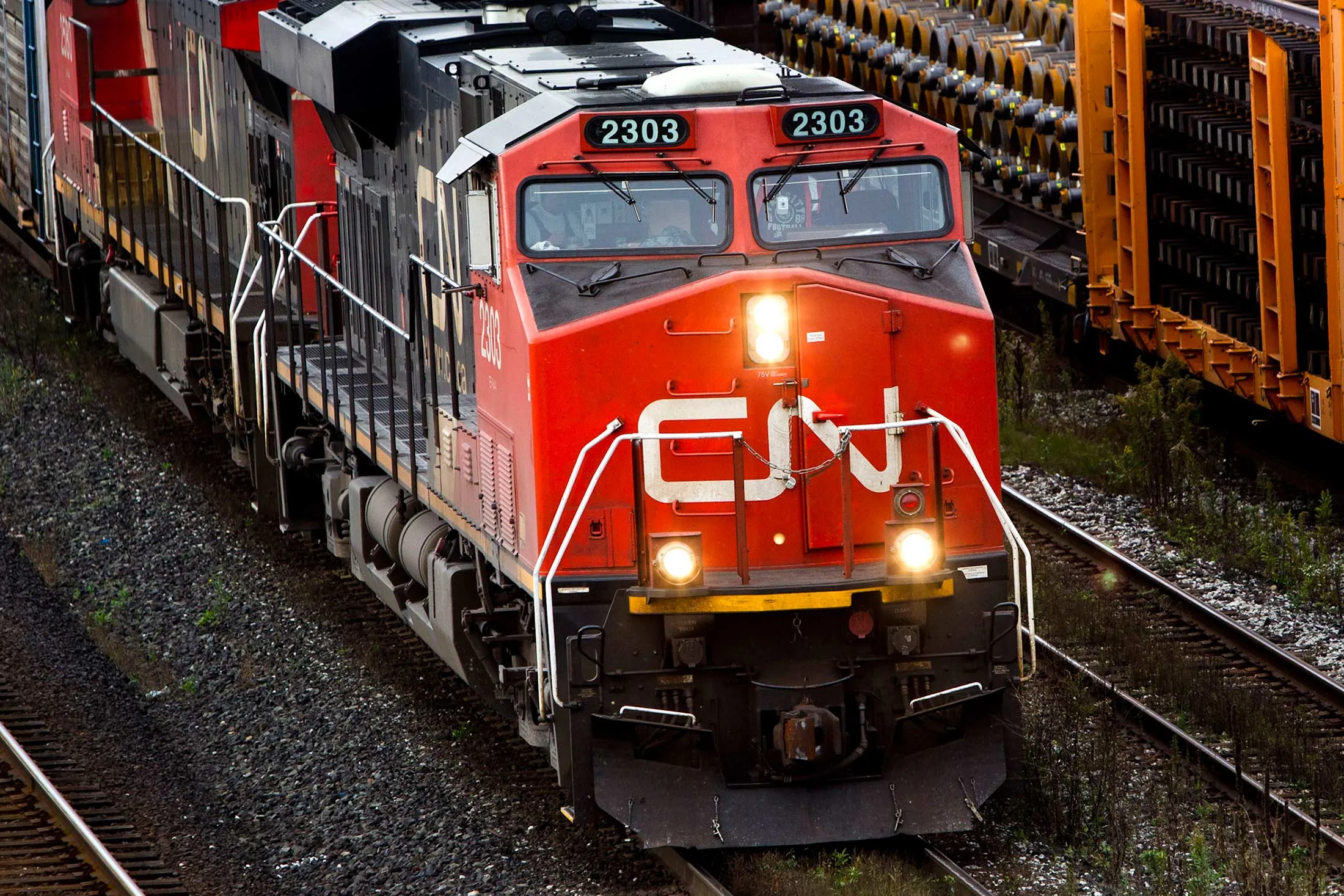 Canadian National Railway trains pass through Toronto on Tuesday October 18, 2011.

