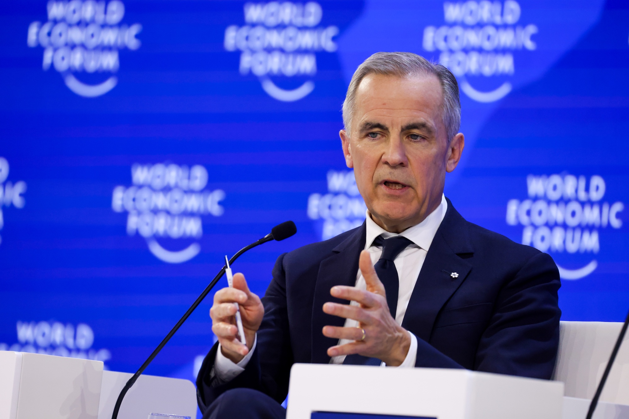 Mark Carney, Canada's prime minister, during the World Economic Forum (WEF) in Davos, Switzerland, on Tuesday, Jan. 20, 2026. The annual Davos gathering of political leaders, top executives and celebrities runs from Jan. 19-23. Photographer: Krisztian Bocsi/Bloomberg