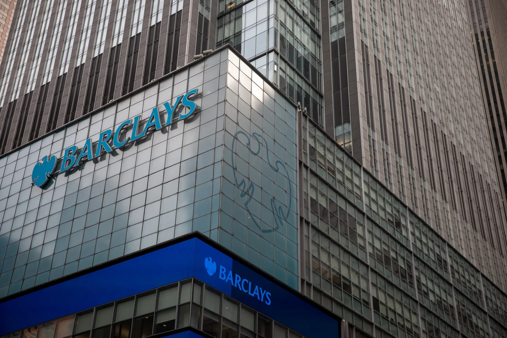 Signage is displayed outside the Barclays PLC headquarters in New York, U.S., on Friday, Feb. 22, 2019.&nbsp;