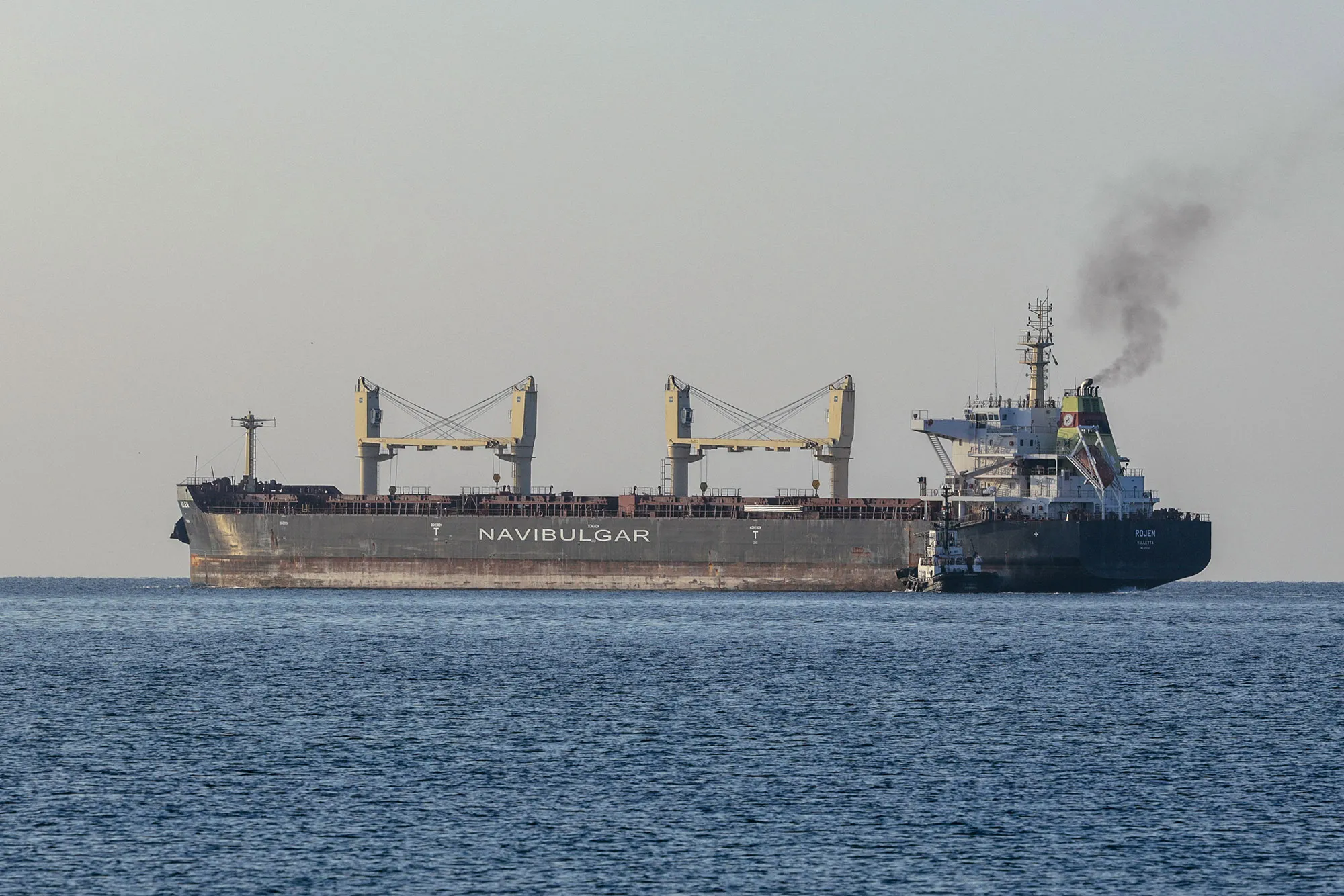Malta-flagged bulk carrier M/V Rojen vessel leaves the Ukrainian port of Chornomorsk, before heading to Teesport in the UK, on Aug.&nbsp;5.&nbsp;