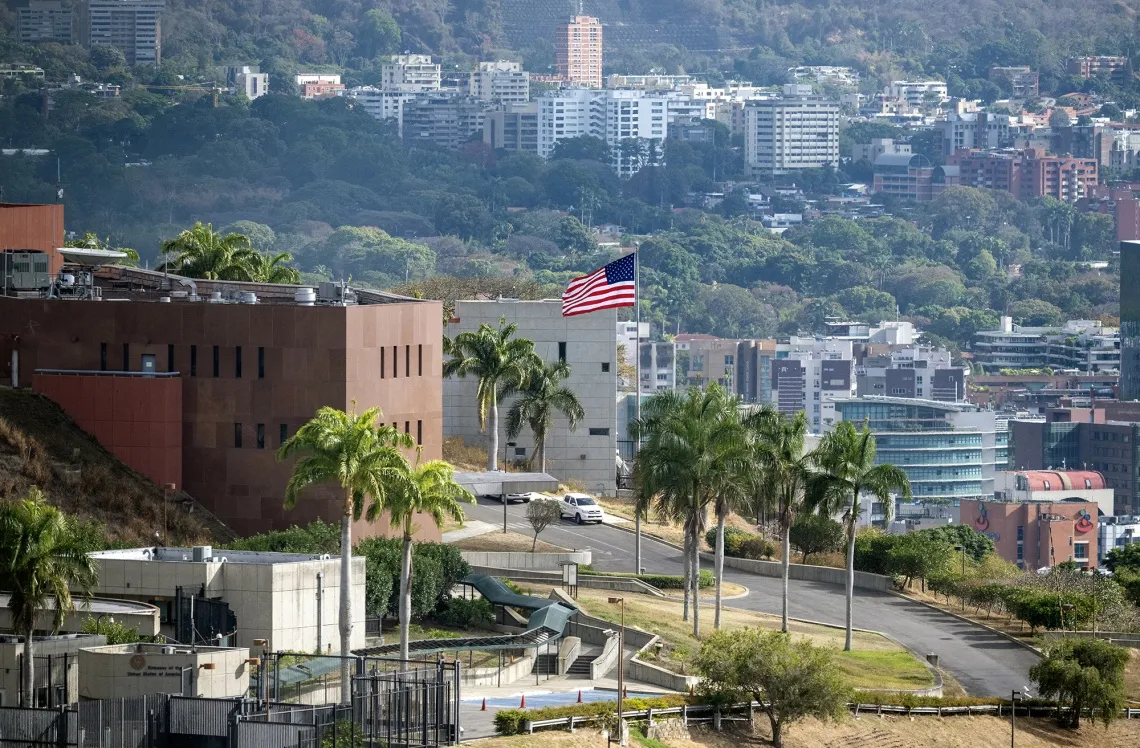 The US flag at the US embassy in Caracas.