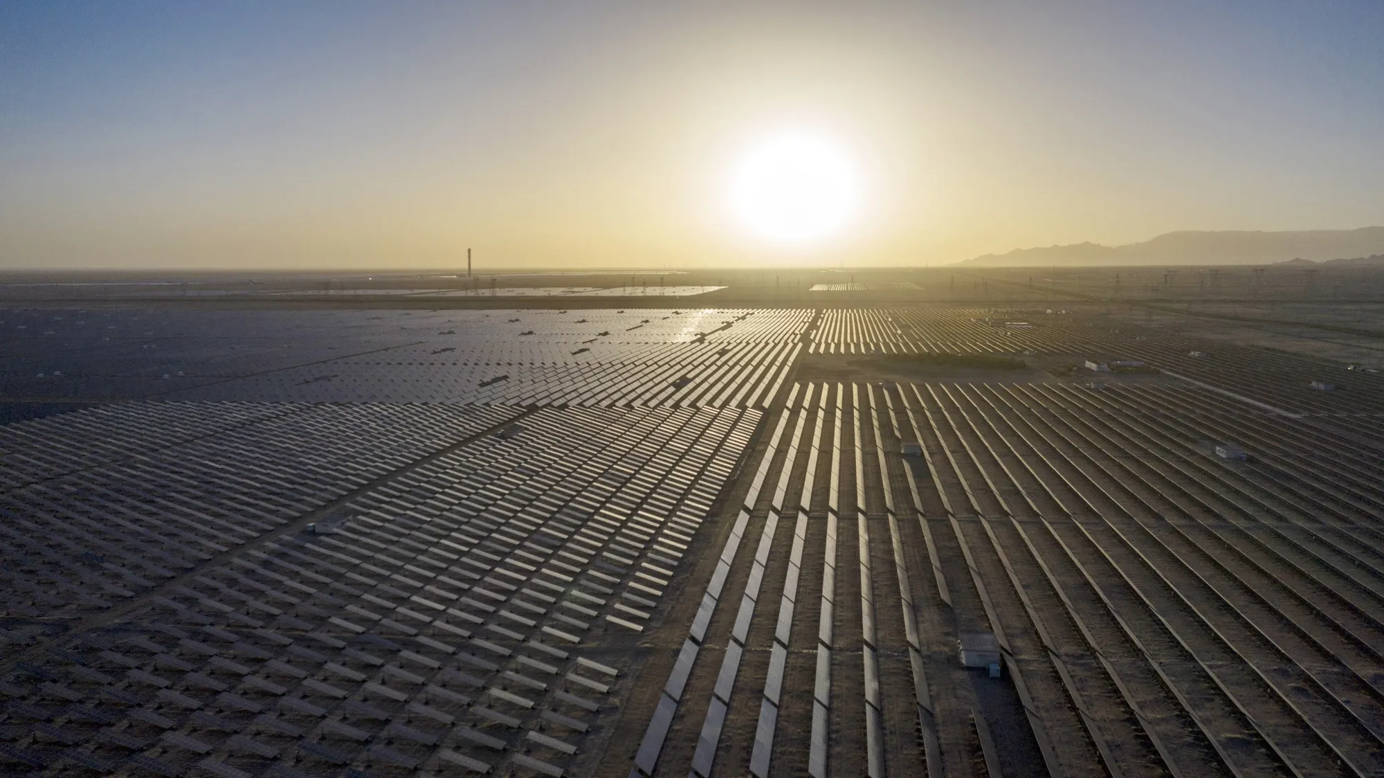 Photovoltaic modules at a solar power plant in Qinghai province, China.