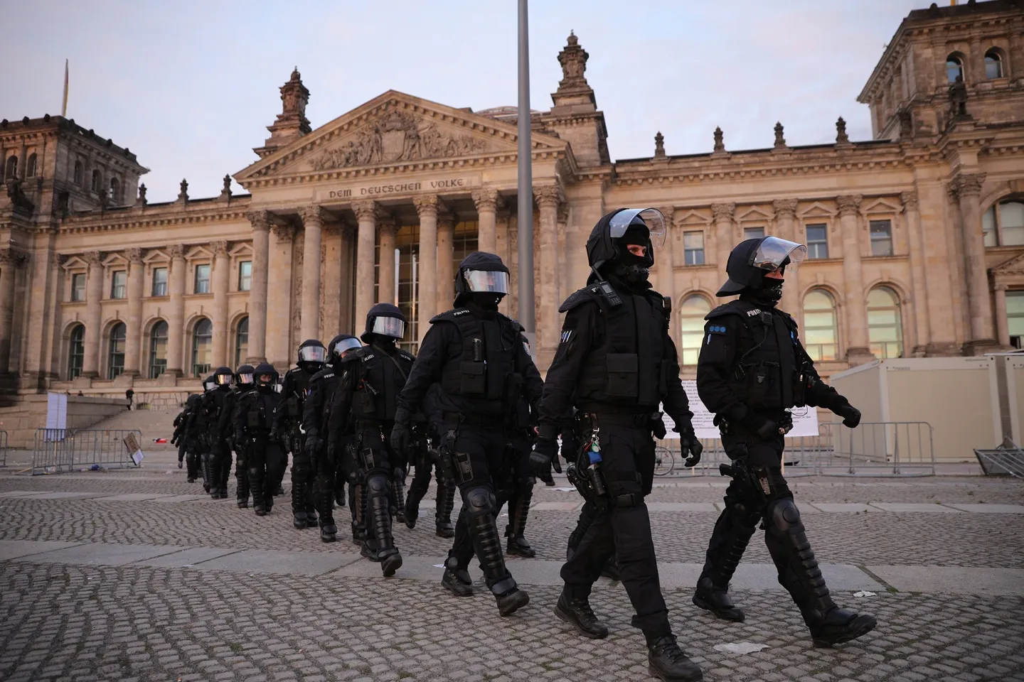 Police stand guard outside the Reichstag&nbsp;in Berlin, Germany.
