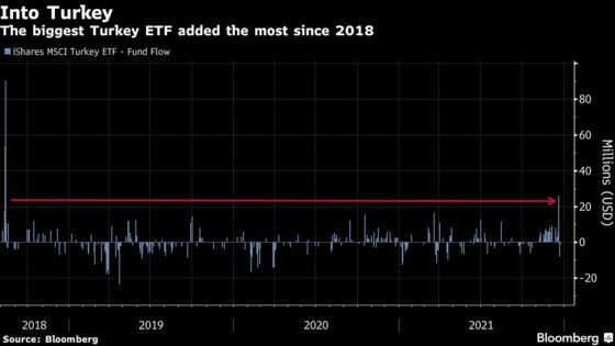 A $350 Million Turkey ETF Added Most Since 2018 as Lira Rallied