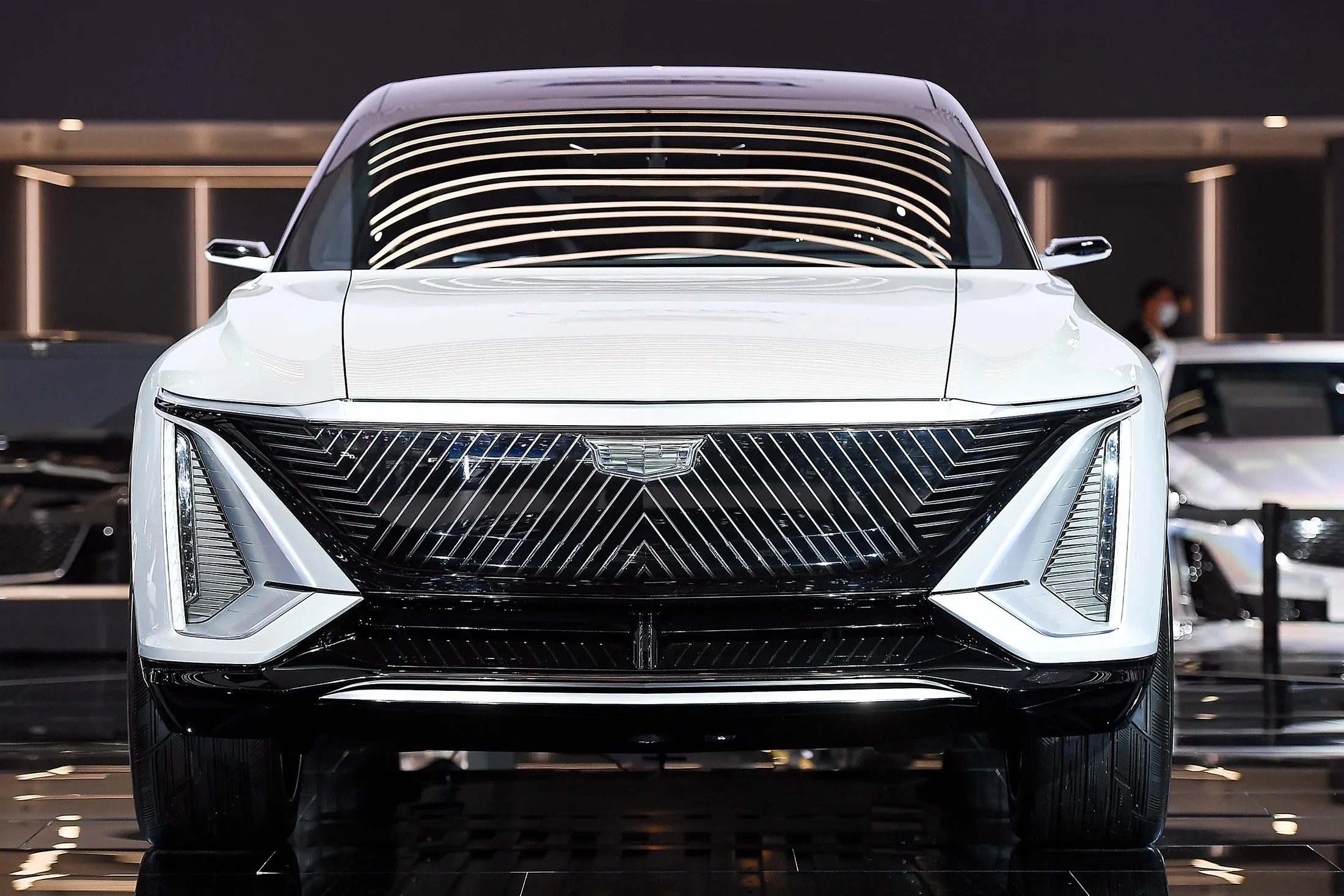 A Cadillac Lyriq concept electric vehicle at the 19th Shanghai International Automobile Industry Exhibition, also known as Auto Shanghai 2021.