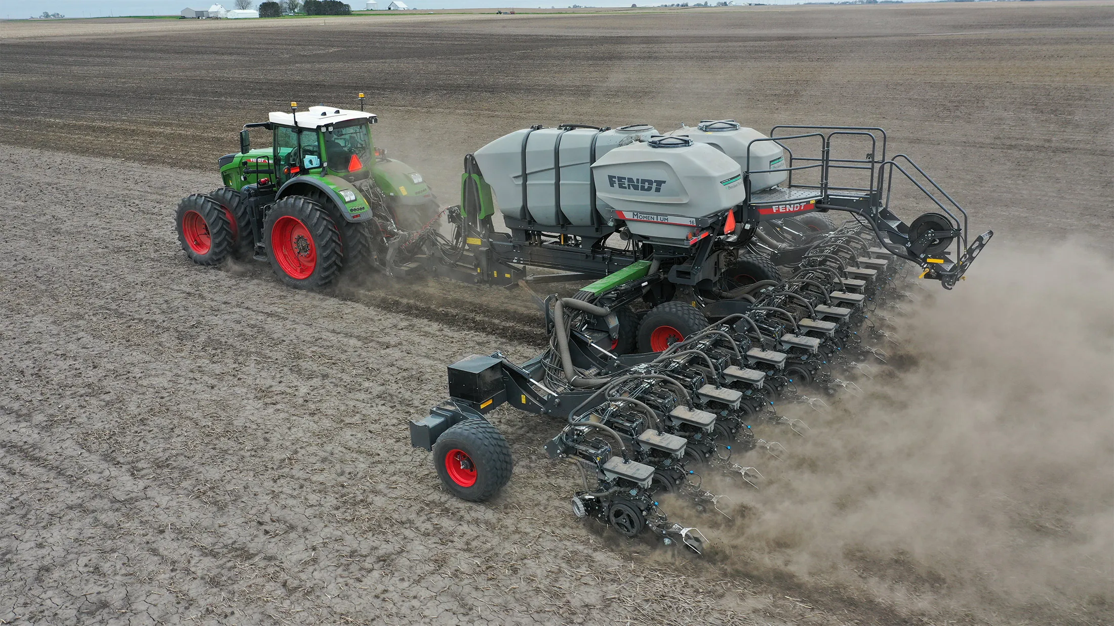 An AGCO Fendt planter pulling Precision Planting technology.