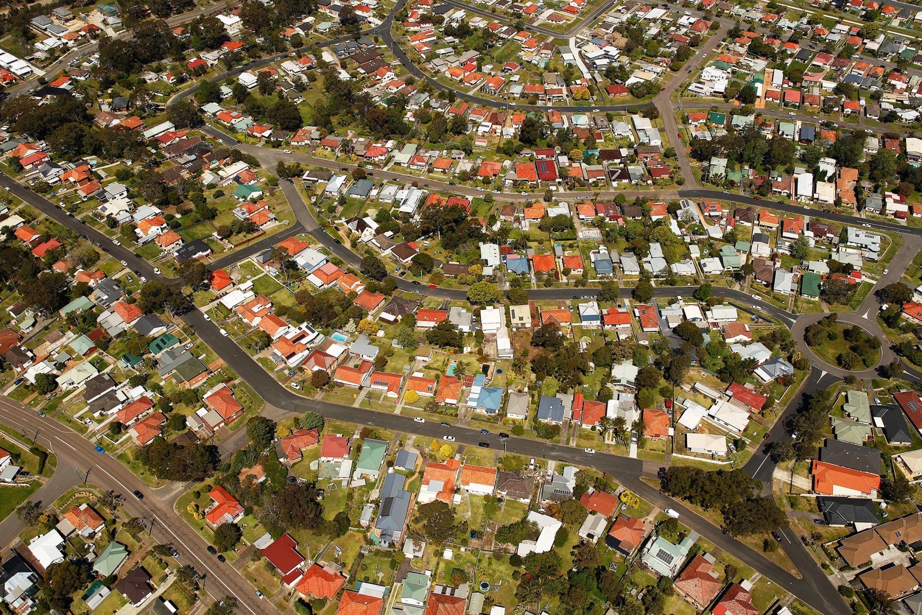 Houses stand in this aerial photograph taken in Newcastle, Australia.
