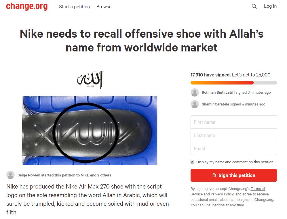 twaalf varkensvlees belegd broodje Nike Faces Muslim Anger Over Alleged 'Allah' in AirMax Logo - Bloomberg