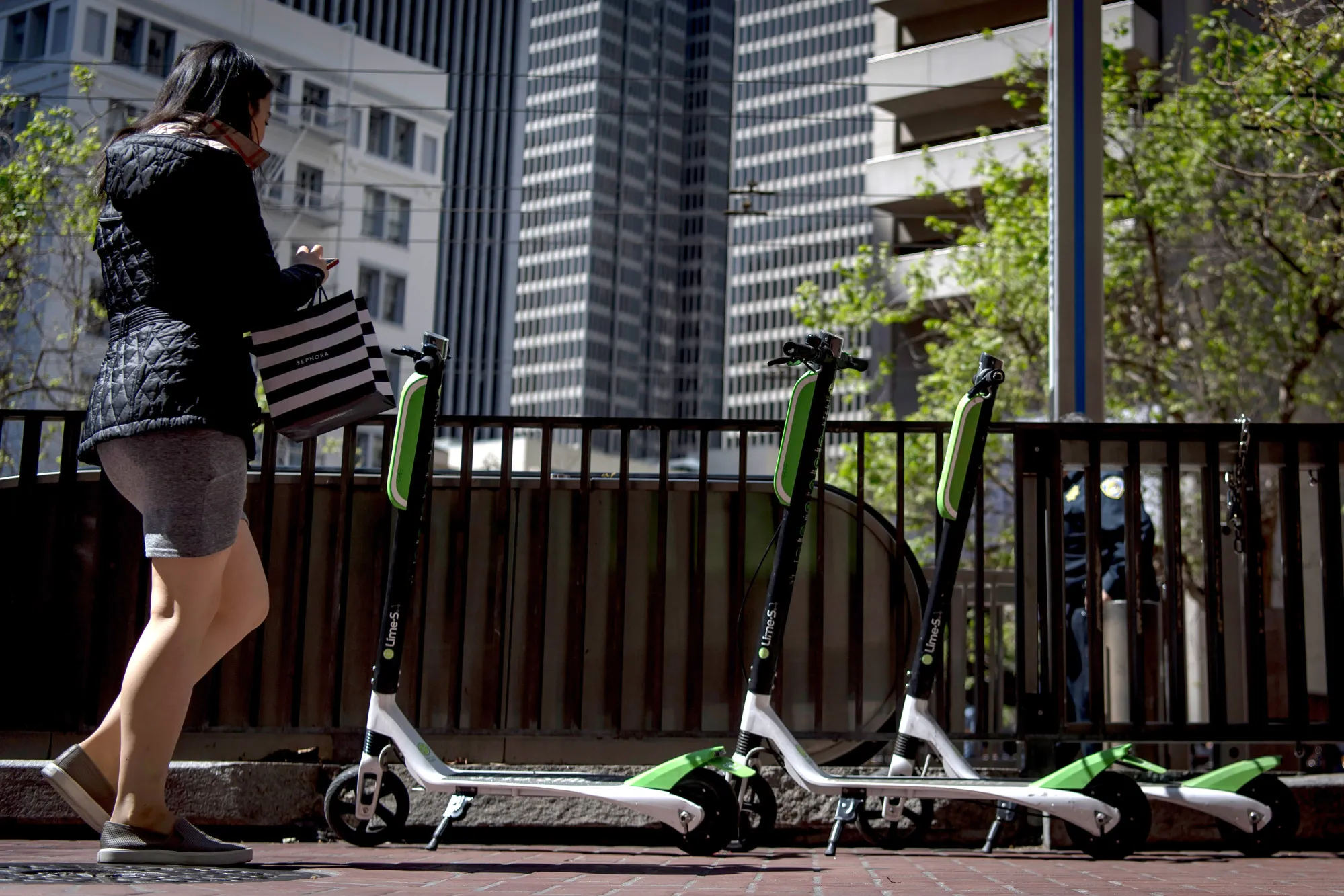 LimeBike electric scooters in San Francisco.