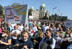 Protesters demonstrate against the opening of a Rio Tinto Group lithium mine, in Belgrade, Serbia, on Sept. 11.
