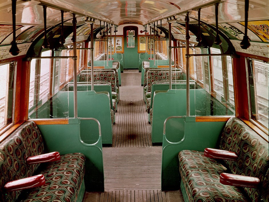 Moquette designed by Joy Jarvis on a restored Tube carriage from 1938.