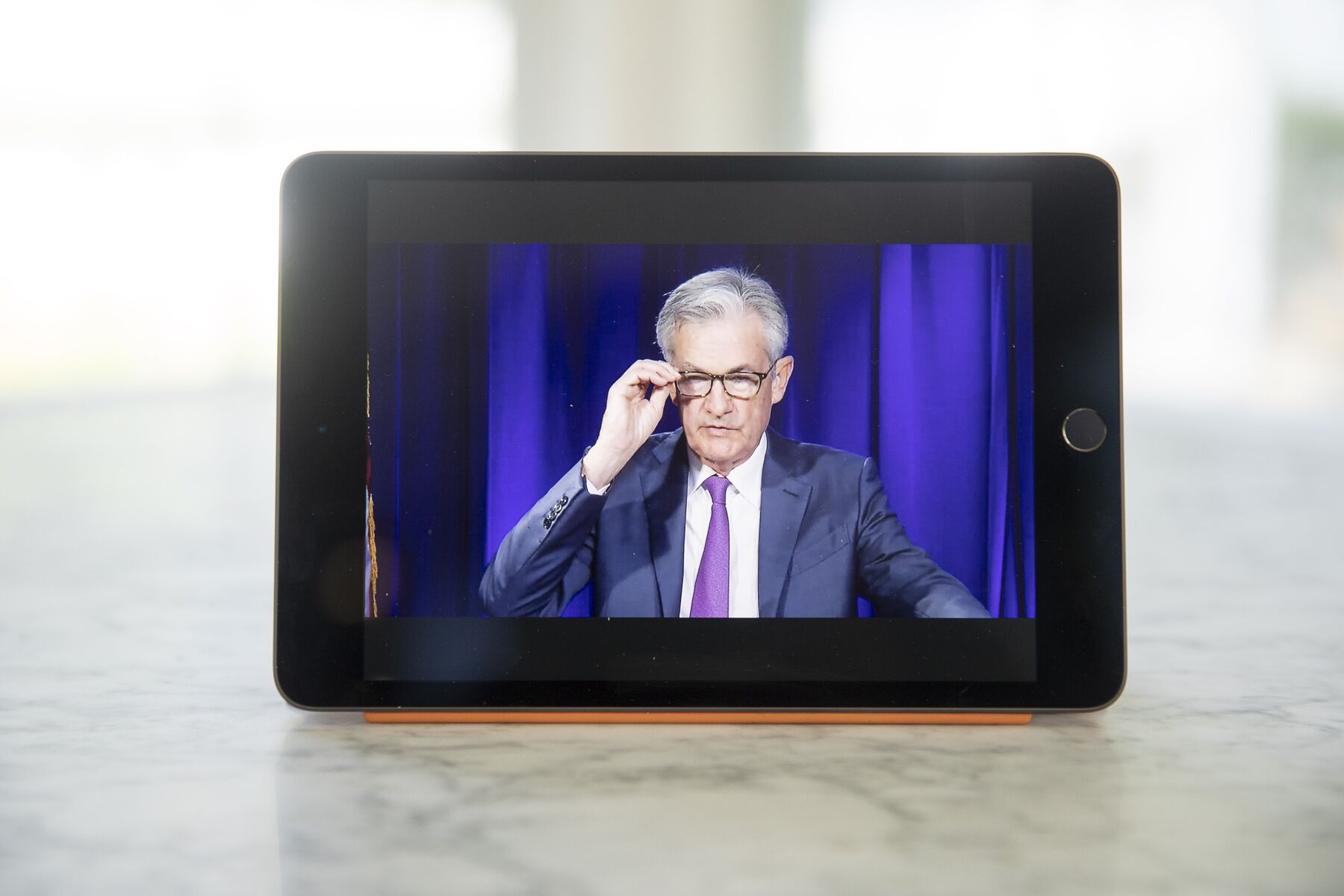 Jerome Powell, chairman of the U.S. Federal Reserve, speaks during a virtual news conference.