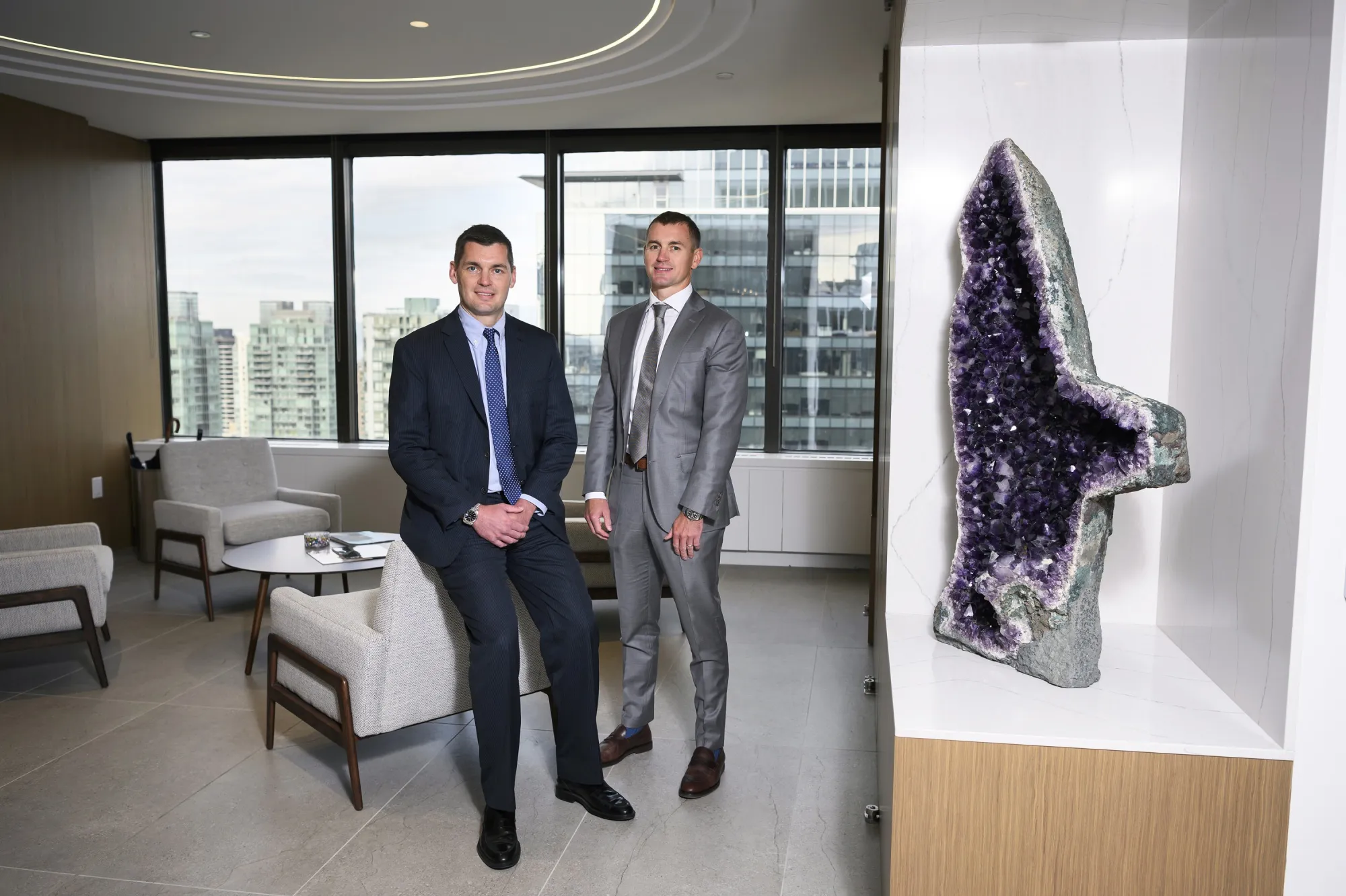 Adam Lundin, left, and Jack Lundin in 2024 at the Lundin Group offices in Vancouver.
