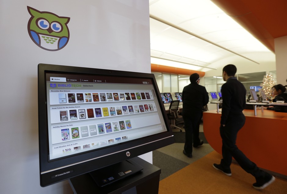 A computer screen displays books available at BiblioTech, a first-of-its-kind digital public library, in San Antonio.