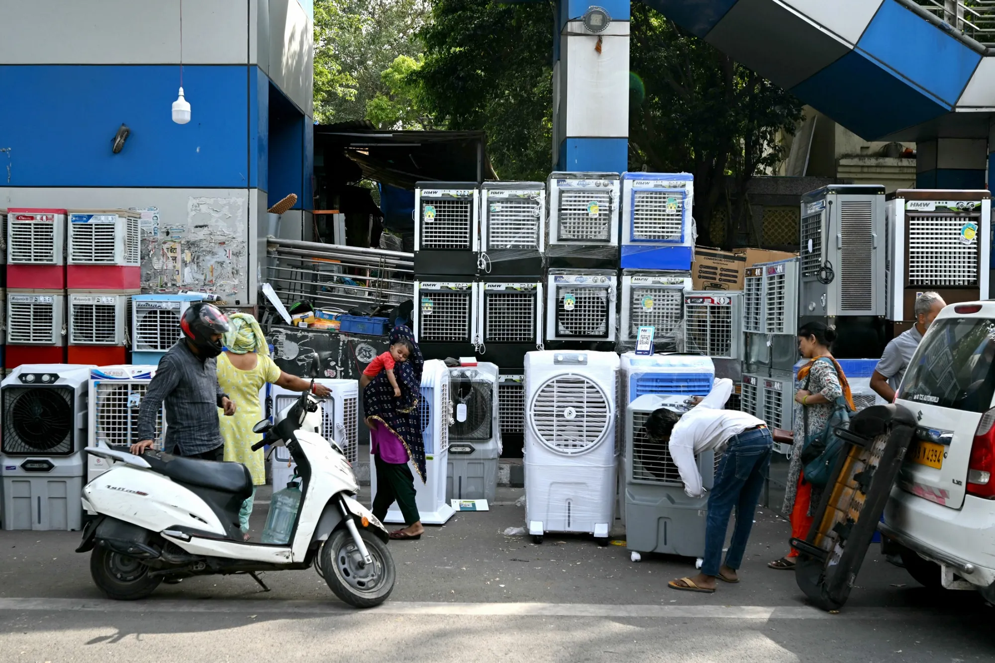 A vendor sells air coolers in New Delhi on May 20.